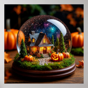Póster Cabaña Domo del Pueblo Otoñal Caprichoso Calabazas