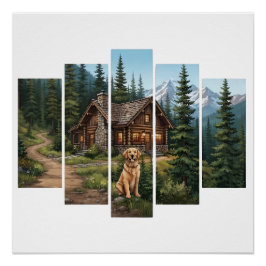 Póster Cabaña en la montaña Golden Retriever