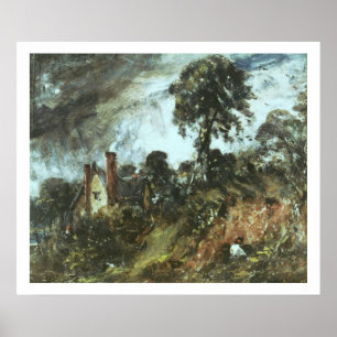 Póster Cabaña entre los árboles con un banco de arena,