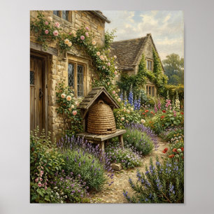 Póster Cabaña inglesa Abeja Skep Hierba Cosecha I