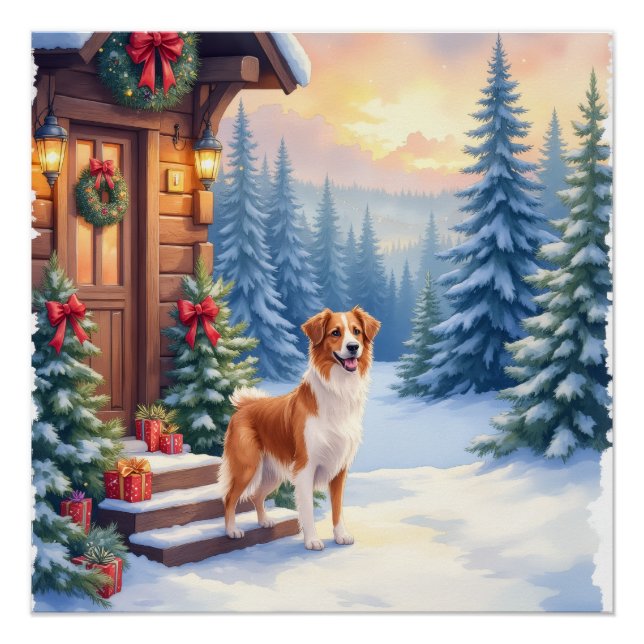 Póster Cabaña Rústica de Bretaña Navidad Arte de Invierno (Anverso)