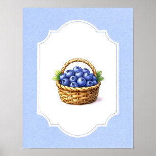 Póster Cabaña Vintage Hoja Azul Cesta de Arándanos
