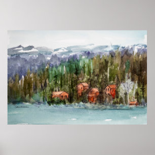 Póster Cabañas de Carnelian Bay Lake Tahoe Acuarela