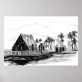 Póster Cabañas de Isla Tropical Palmeras Totems