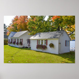 Póster Cabañas junto al lago en Vermont en otoño