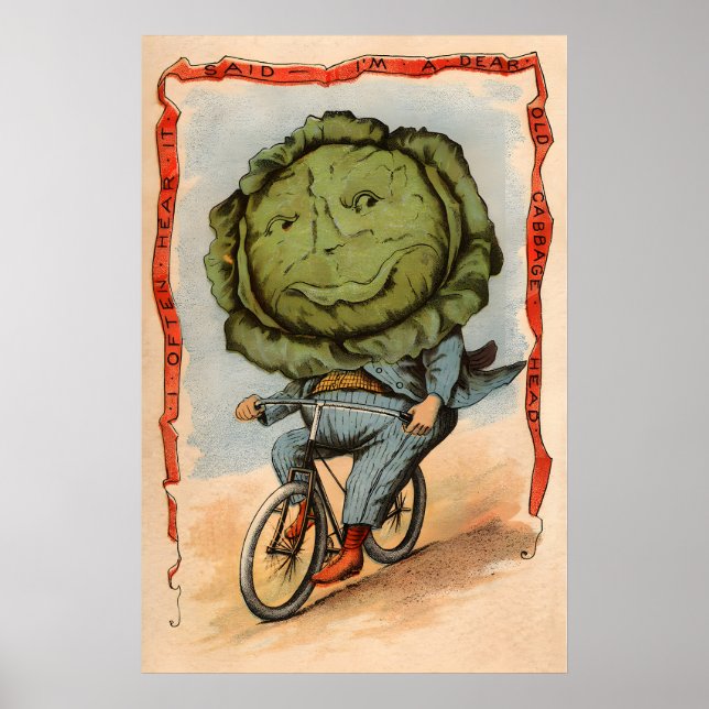 Póster Cabbage Riding a Bicycle - Vegetable People (Frente)