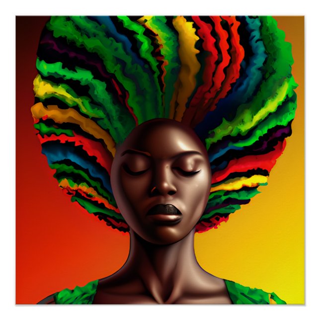 Póster Cabello arcoiris negro Melanin afro reina corona (Anverso)