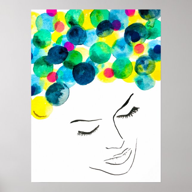 Póster Cabello de burbuja psicodélica y divertida (Frente)