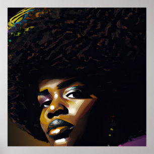 Póster Cabello ocular negro melanina afro reina corona