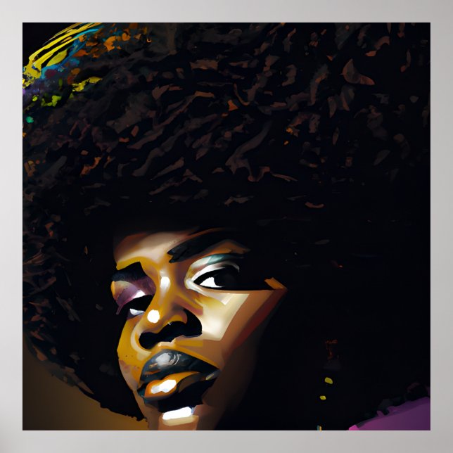 Póster Cabello ocular negro melanina afro reina corona (Frente)