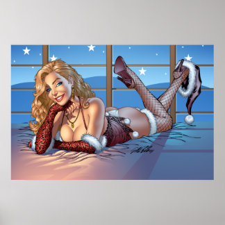 Póster Cabello rubio, Ilustracion de belleza con ojos azu