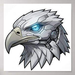 Póster Cabeza Cibernética de Águila Robótica Futurista Ág