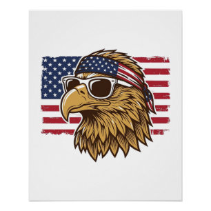 Póster Cabeza de águila patriótica grabado vintage gráfic