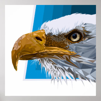 Póster Cabeza de águila polígona con fondo de forma azul