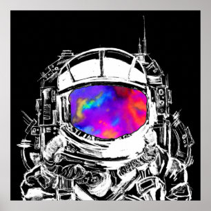 Póster Cabeza de astronauta alucinante