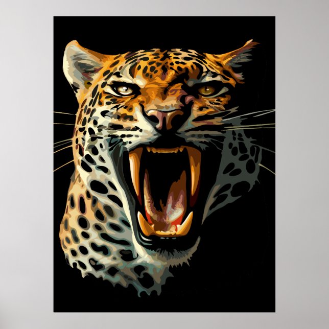 Póster Cabeza de ataque ruidosa de leopardo (Frente)