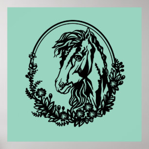 Póster Cabeza de caballo con flores