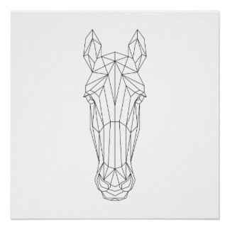 Póster Cabeza de caballo Geométrica Arte Moderno Blanco y