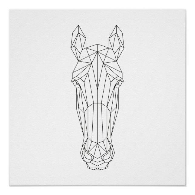 Póster Cabeza de caballo Geométrica Arte Moderno Blanco y (Anverso)