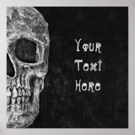 Póster Cabeza De Cráneo Gótica Personalizado Blanco Y Neg
