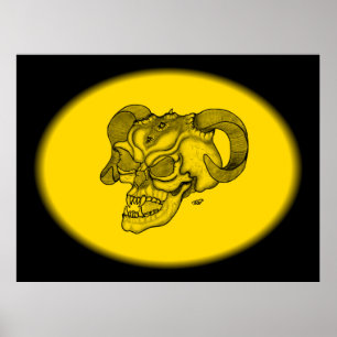 Póster Cabeza de Diablo Calavera Diseño Negro y Amarillo