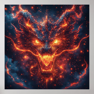 Póster Cabeza de Dragón Ardiente que Irradia Energía Inte