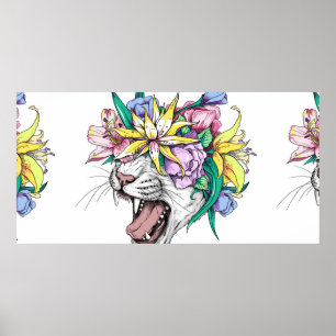 Póster Cabeza de gato salvaje personalizado en una corona