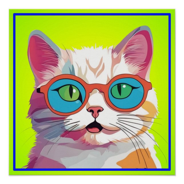Póster Cabeza De Gato Usando Gafas Clipart (Anverso)