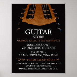 Póster Cabeza de guitarra, almacén de instrumentos musica