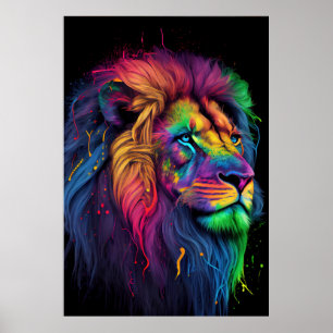 Póster Cabeza de león arco iris