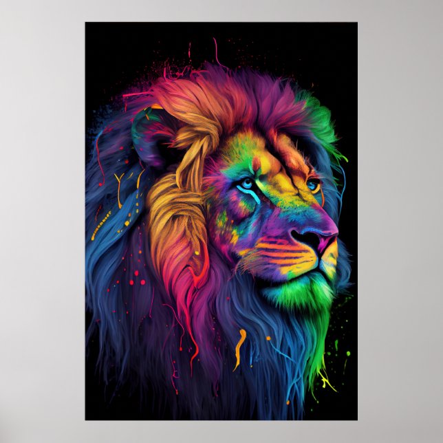 Póster Cabeza de león arco iris (Frente)