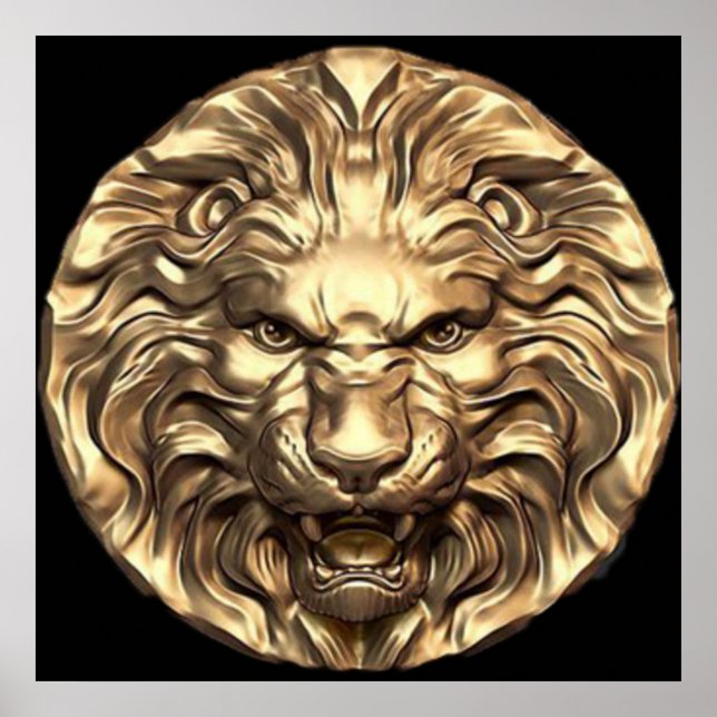 Póster Cabeza de León Dorado Rugiente (Frente)