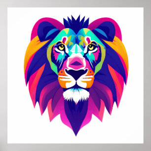 Póster Cabeza de león geométrica colorida