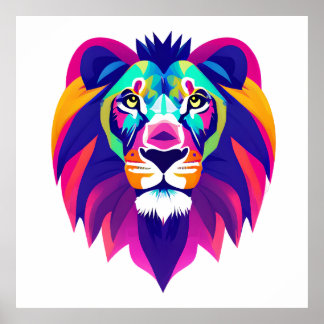 Póster Cabeza de león geométrica colorida