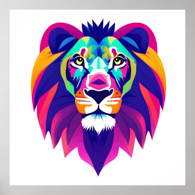 Póster Cabeza de león geométrica colorida (Frente)