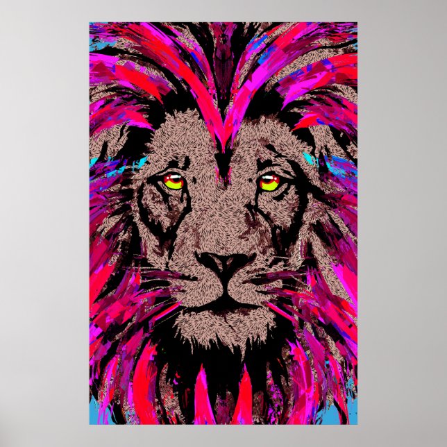 Póster Cabeza de león rosa - Poster de dibujo de cara de  (Frente)
