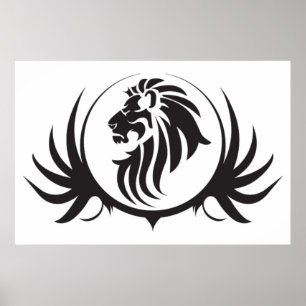Póster Cabeza De Leones Negros En Poster De Fondo Blanco