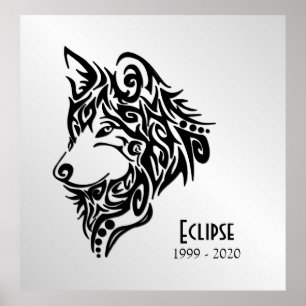 Póster Cabeza de Lobo Negro con Nombre y Fechas