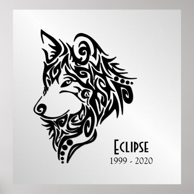 Póster Cabeza de Lobo Negro con Nombre y Fechas (Frente)