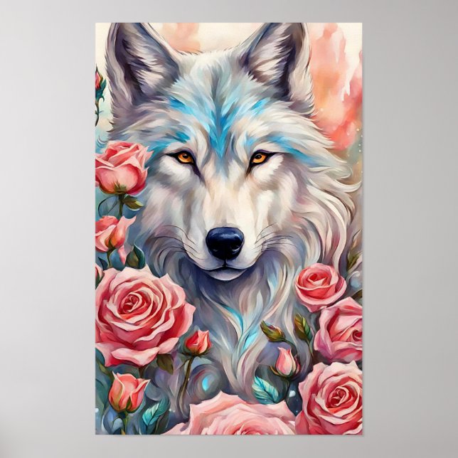 Póster cabeza de lobo rosa rosa rosa pintura de animales  (Frente)
