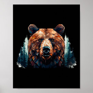 Póster Cabeza De Oso Geométrico Con Paisaje De Árbol De M