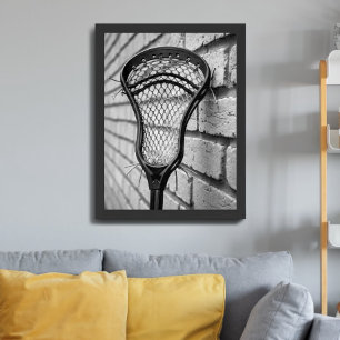 Póster Cabeza de Palo de Lacrosse Pared de Ladrillo Blanc