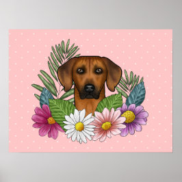 Póster Cabeza de perro Ridgeback de Rodesia Flores colori
