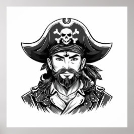 Póster Cabeza de pirata con sombrero marinero y parche en