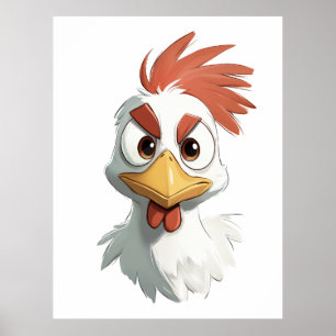 Póster Cabeza de Pollo de Dibujos Animados Enojada