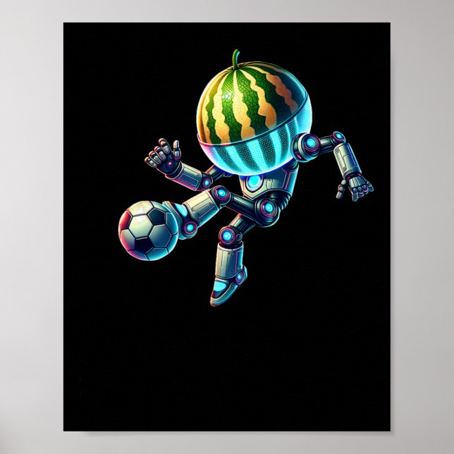 Póster Cabeza de sandía robot Fútbol Dribbling Kick (Frente)