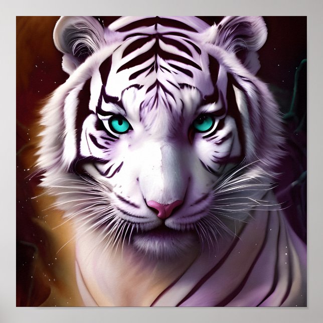 Póster Cabeza de tigre blanco con ojos mesmerizadores (Frente)