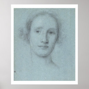 Póster Cabeza de un chica (tiza blanco y negro en el azul