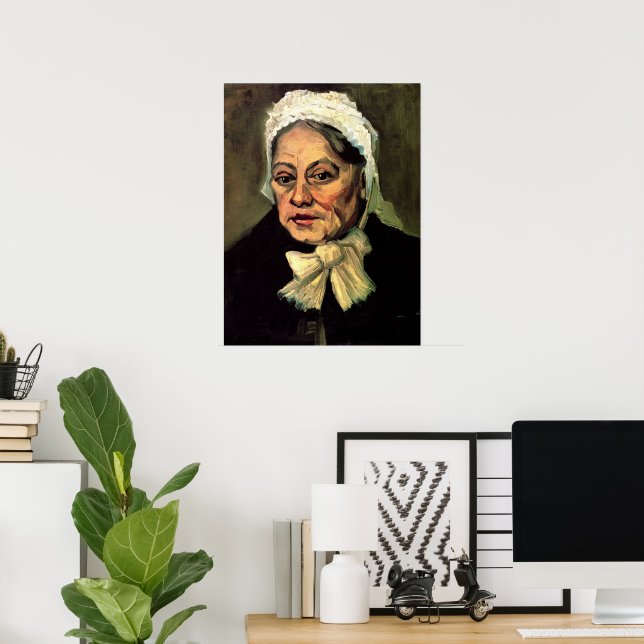Póster Cabeza de una anciana blanca gorra de Vincent van  (Oficina en casa)
