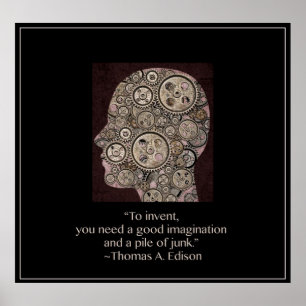 Póster Cabeza del engranaje con la cita de Thomas Edison